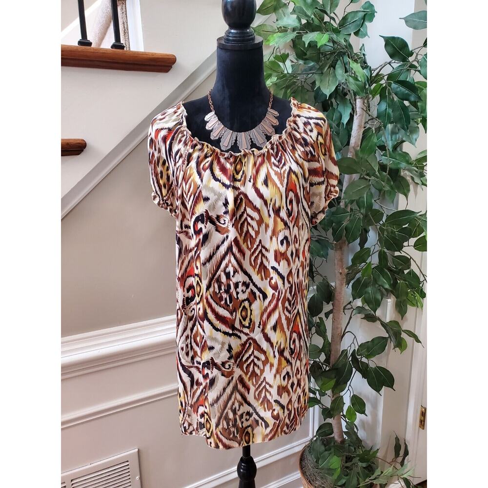 MG Women Multicolor Polyester Round Neck Short Sleeve Casual Top Blouse Size 3X